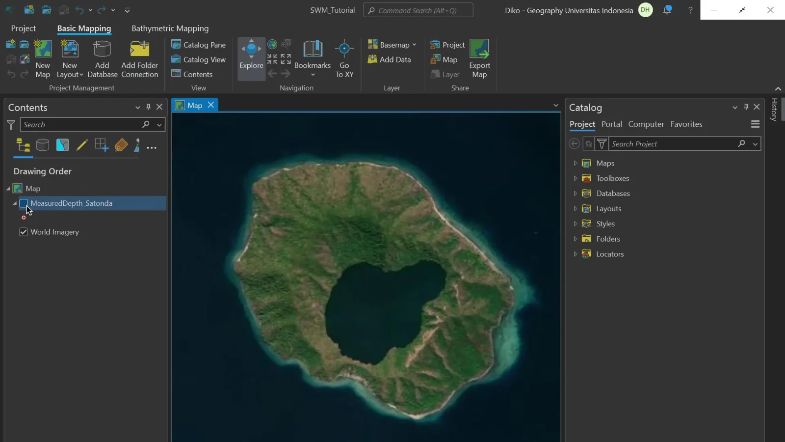 Satellite imagery of Satonda in the Shallow Water Mapper map view